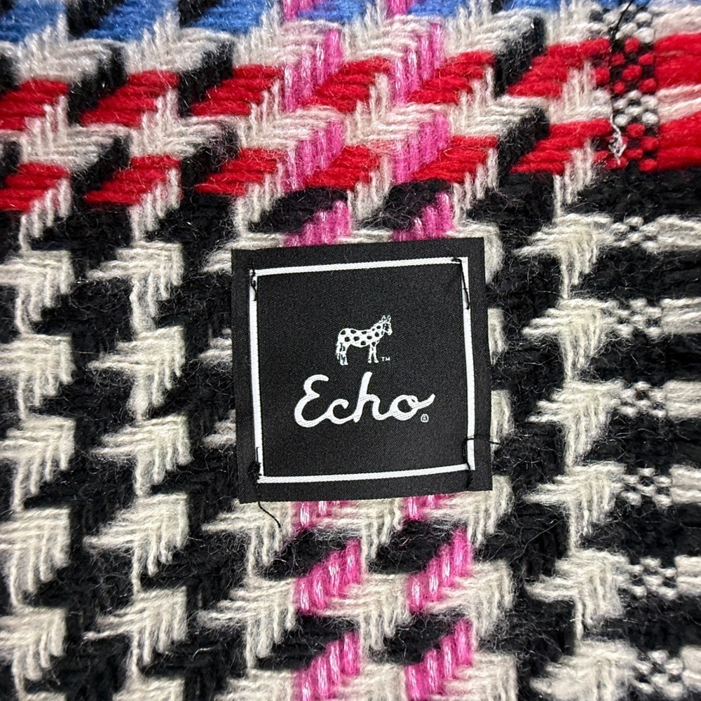 Echo Houndstooth Plaid Scarf Mens Womens Multicolor Fringe Acrylic Knit Winter